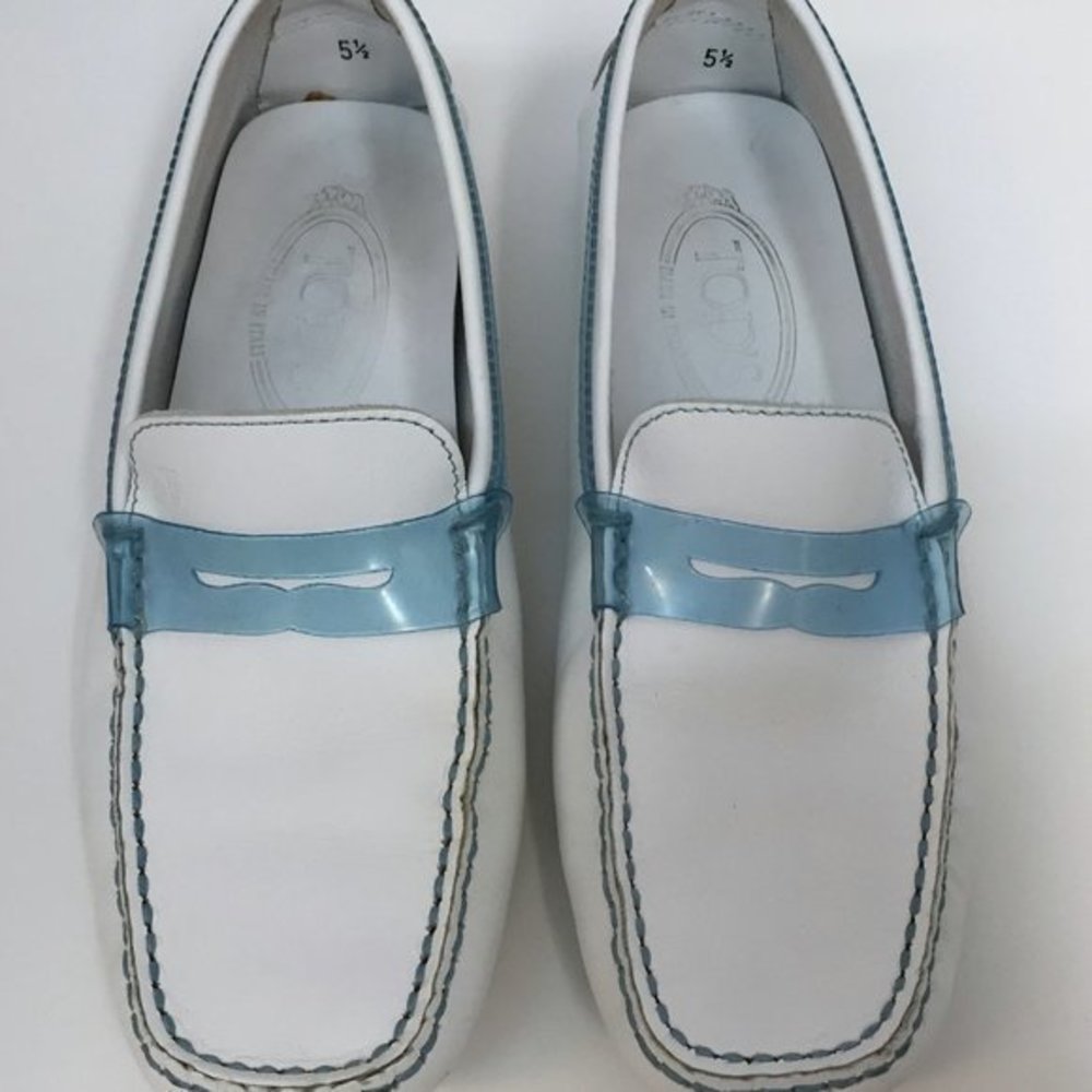 Tod's White & Blue Driving‎ Loafers 5 1/2 - Picture 2 of 6
